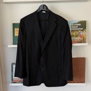 Kiton Black with tan Pinstripe Men's suit
